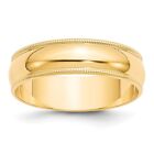 10 Karat Gelbgold 6 mm Milgrain Rund Hochzeitsband Ring Geschenk für Frauen Größe 7