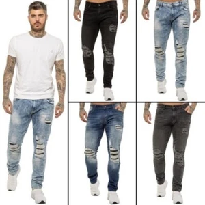 Enzo Hommes Extensible Skinny Jean Déchiré Jeans Coton Slim Pantalon - Imagen 1 de 30