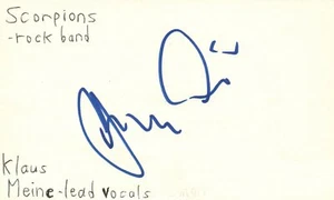 Tarjeta de índice firmada de música de banda de rock de Klaus Meine Lead Vocals Scorpions JSA certificado de autenticidad - Imagen 1 de 2