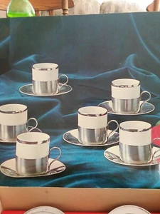 Cristofoli Demitasse Silvered Espresso Set Of 6 Porcelana - Picture 1 of 6
