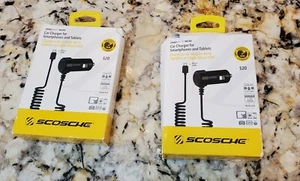 LOT 2 Scosche StrikeDrive Micro 12W/2.4A Micro-USB Coiled Car Charger - Black - Picture 1 of 8