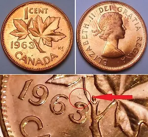 1963 One Dot Over 3 Error Canadá centavo pequeño (penique) sin salida, moneda grado MS62-65 - Imagen 1 de 2