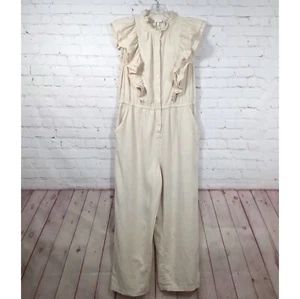 The Get Eyelet Ruffle Jumpsuit Womans Large Cap Sleeve Linen Blend Cropped - Picture 1 of 6