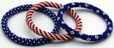 American Flag Style Stacked Bracelets Nepal Glass Seed Bead Bracelet Bracelts - Image 1 of 4