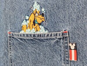 Retro Disney Jean Denim Jumper Dress - Size M - Mickey Pluto Bath Y2K 90s