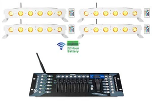 4) Rockville BEST STRIP 60 White Rechargeable Light Bars+Wireless DMX Controller - Picture 1 of 12