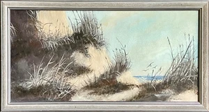 Vintage Original Signed VERNON ROLLINS Framed Seascape & Dunes Painting on Board - Picture 1 of 6