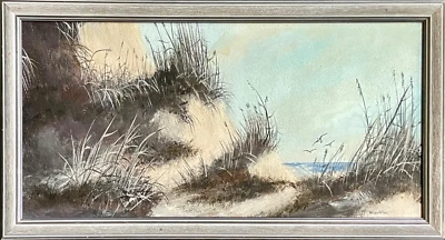 Vintage Original Signed VERNON ROLLINS Framed Seascape & Dunes Painting on Board - Image 1 of 4
