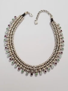 Uno De 50 "CRYSTAL JUNGLE " Silver Beaded And Crystals NECKLACE 18" Adjustable. - Picture 1 of 7
