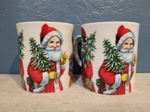 VTG 1982 A Company Of Friends Christmas Santa Coffee Tea Mug Cup Set of 2 - Picture 1 of 5