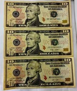 3 PACK $10 DOLLAR BILLS STAR NOTES 2009 2013 2017 SERIES TEN DOLLARS - Picture 1 of 4