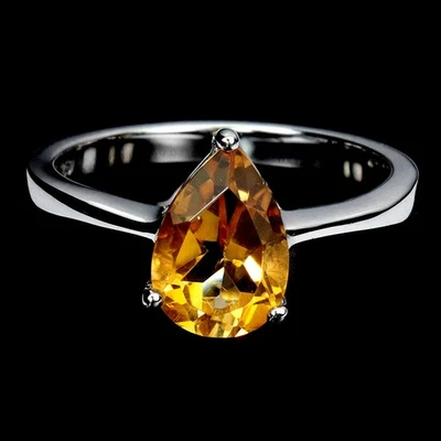 Anillo de plata de ley 925 pera citrino 10x7 mm piedras preciosas naturales joyería tamaño 7 Foto 1 de 4