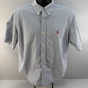 Camisa Ralph Lauren Seersucker Para Hombre Grande Azul Blanco Rayas Calce Clásico - Imagen 1 de 10