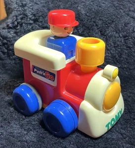 Vintage TOMY Push N Go Toy Vehicle Train & Conductor Press Roll Works Japan - Picture 1 of 6