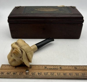 Antike Meerschaum Tabakpfeife mit geschnitztem Kinderkopf 19. Jh.? + Box - Bild 1 von 17