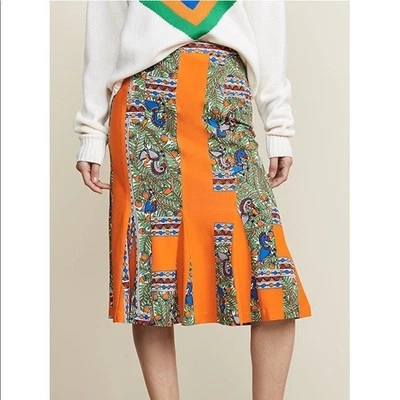 Falda TORY BURCH Jada Naranja Pájaro Selva Corneado Algo Salvaje Rayas TALLA MEDIANA Foto 1 de 4