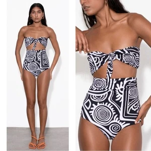 Mara Hoffman Bobbi Black and White Abstract High Waisted Bikini Swim Set Size XL - Picture 1 of 8