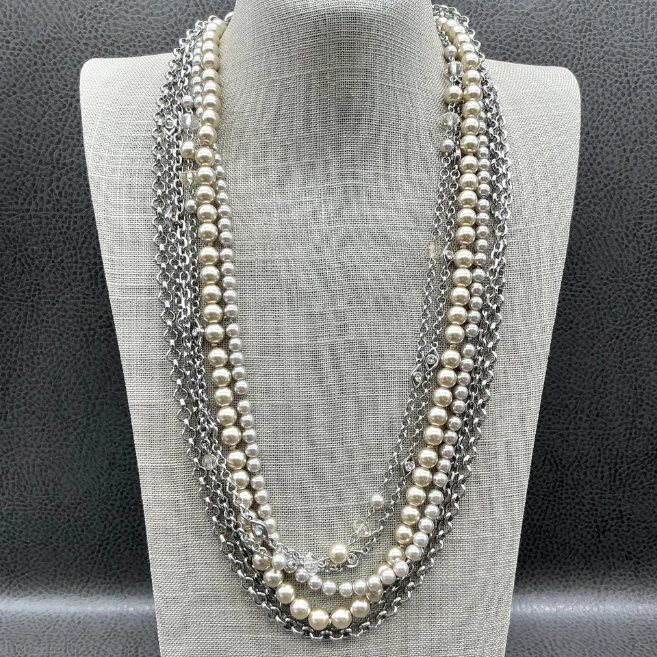 Collar de cadena Lia Sophia multihilo imitación perla tono plata en capas declaración Foto 1 de 4