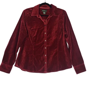 Eddie Bauer Samt Velour Shirt Oberteil Damen Large Rot Schmuckton Langarm - Bild 1 von 8