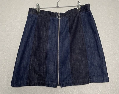 H&M Womens Mini Skirt Size 10 Blue Striped Stretch Denim Zip Up High Waist - Image 1 of 4