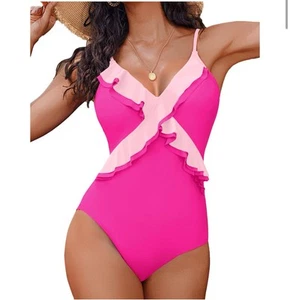 AI'MAGE One Piece Swimsuit for Women Tummy Control Ruffle Bathing V-Neck Sz M - Picture 1 of 5