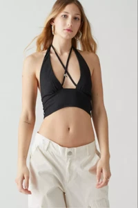 NWT Urban Outfitters Valeria Halter Top, Women's Medium (Black) New with Tags - Picture 1 of 11