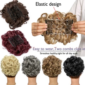 Messy Bun Hair Piece Updo Chignon Clip In Ponytail Real As Human Full Scrunchie - Picture 1 of 34
