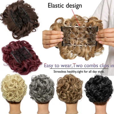 Pieza de pelo moño desordenado updo moño clip en cola de caballo real como humano crujiente completo Foto 1 de 4