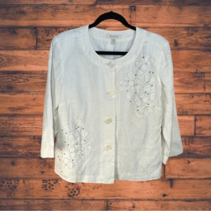JM Collection White Linen Button Front Shacket Shirt Jacket Size 8 - Picture 1 of 6