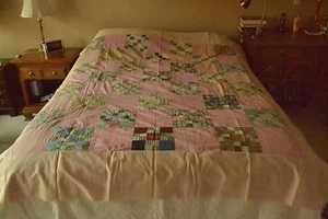 Vintage 9-Patch Quilt-Top, 71" x 82", M68 - Picture 1 of 8