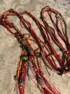 Festive ribbon and beaded tie belt with metal disc design Length 96” - Picture 1 of 4