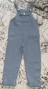 NEW ZARA KIDS BUTTONED TEXTURED OVERALLS JUMPSUIT 4-5 years blue - Picture 1 of 7