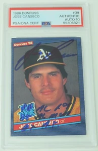 Tarjeta de novato Donruss 1986 autógrafo firmado por José Canseco A 39 con insc PSA 10 automático - Imagen 1 de 6