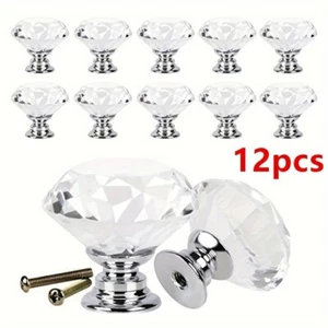 12x30MM Crystal Diamond Door Knobs Transparent Glass Clear Cabinet Drawer Handle - Picture 1 of 9