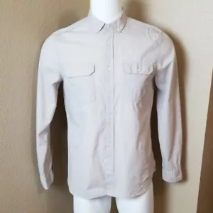 H & M Mens Long Sleeve Tan Button Front Shirt Sleeve Size Medium M - Picture 1 of 7