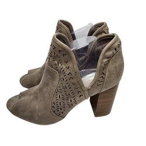 Fergalicious Beige Open Toe Harvey Ankle Bootie Size 9.5M Block Heel Slip On - Picture 1 of 10