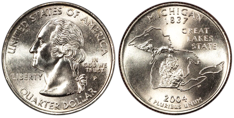 2004 P Michigan State Quarter.  Uncirculated from US Mint Roll - Image 1 of 1