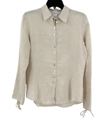Camisa de lino Richard Macolm para mujer PM lino irlandés manga larga beige perla botón Foto 1 de 4
