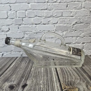 1965 Vintage London ALL GLASS White Dinner Wine Bottle in a Basket w/Handle 12"L - Picture 1 of 15