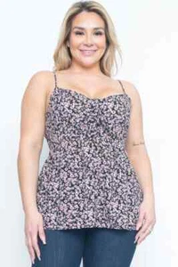 Black Pink FLORAL Tank Top SIZE 2XL Womens Plus SPAGHETTI SHOULDER STRAPS 2X - Picture 1 of 4