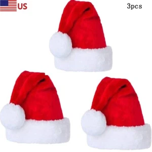 3 X Santa Hat Xmas Hat Father Christmas Hat Adults Deluxe Plush New Year - Picture 1 of 7