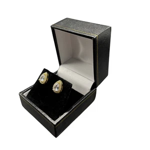 Yellow Gold Finish Created Diamond Pear Cut Stud Earrings - Picture 1 of 6