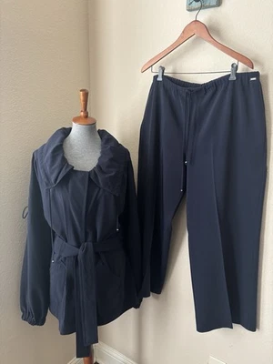 St. John Talla XL Azul Marino Cuello Ancho Cinturón Chaqueta Ropa Activa Pantalones Conjunto Foto 1 de 4