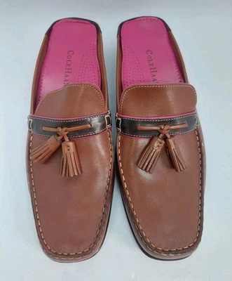 Zapatos sin cordones Cole Haan Mules planos borla para mujer talla 10B cuero marrón rosa Foto 1 de 4
