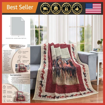 Running Wild Horses Quilt Throw Blanket 50"x60" Rustic Lodge Western Decor - Image 1 of 4