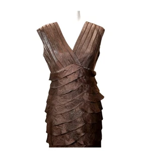Adrianna Papell Tiered Cocktail Dress Metallic Brown Bodycon Fit Party Event 12P - Picture 1 of 7