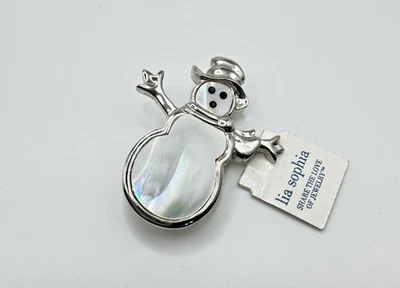 Broche Lia Sophia Muñeco de Nieve Navidad Tono Plata con Madreperla Foto 1 de 4