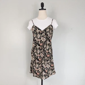Vintage Floral Slip Dress M Mulitcolor 90s Grunge Sleeveless USA Black Nightie - Picture 1 of 10