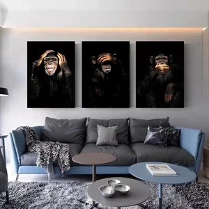 3pcs Monkeys Animal Metal Print Ready to Hang Art - Picture 1 of 7