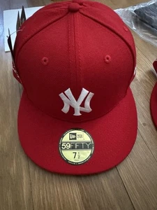 New Era AC Milan x New York Yankees 59Fifty Hat Size 7 1/2 Red BNWT RARE COLLAB - Picture 1 of 9